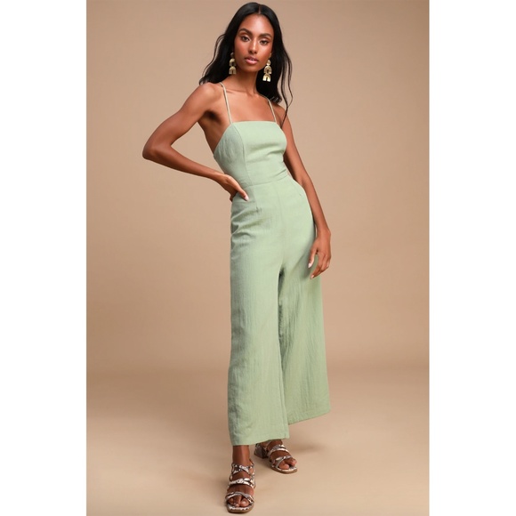 Lulus Pants - NWT Lulu's Adelia Sage Lace-Up Culotte Jumpsuit S